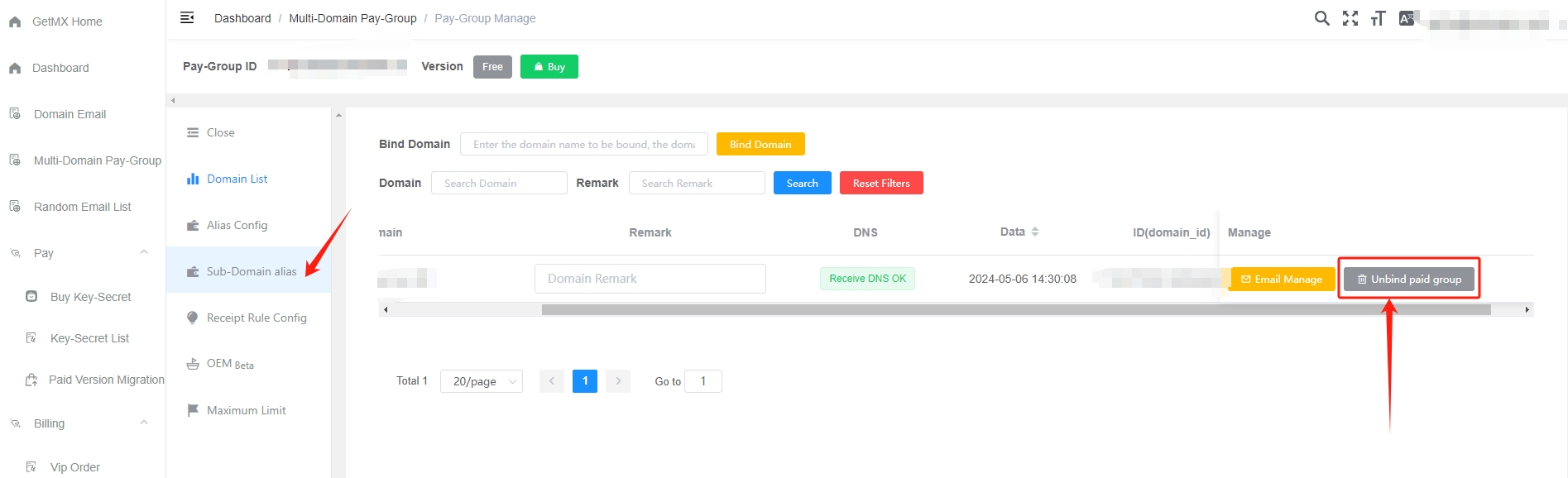 Gestion de groupes payants en version de nom de domaine multiple