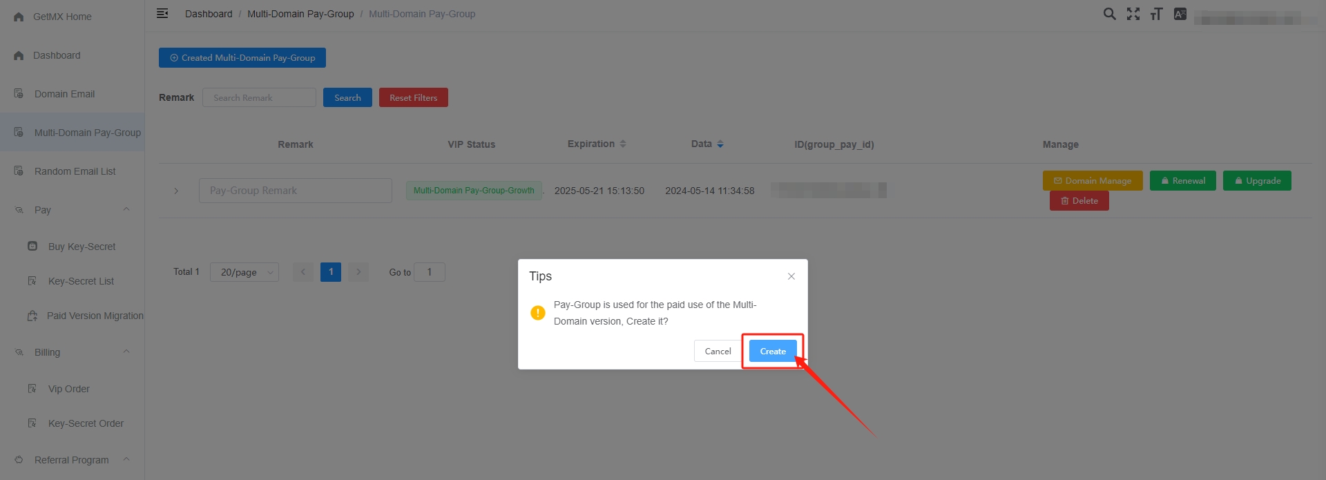 Gestion de groupes payants en version de nom de domaine multiple